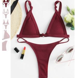 SOLD Ribbed Knot Strap Top With Thong Bikini Set